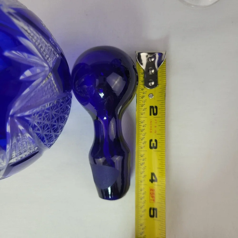 Vintage Bohemian Cobalt Blue Cut to Clear Crystal Decanter 5 Cordial Glasses Set